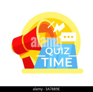 Quiz Time, Loudspeaker with lightning bolt and speech bubble icon, promoting. Vector illustration Stock Vector