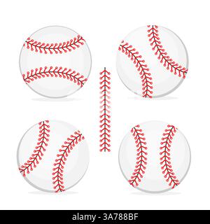 Red Baseball Stitches. Softball laces set. Vector illustration Stock Vector