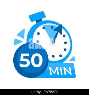 50 minutes timer. Stopwatch icon 50 min. Clock and watch limited cooking time. Vector illustration. Stock Vector