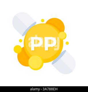 Vitamin B3 Niacin, also known as Vitamin PP capsules illustration for metabolic function and skin health Stock Vector