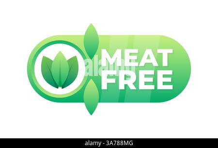 Green badge with leaf motif indicating a product is meat-free, suitable for vegetarians and vegans Stock Vector