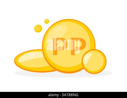 Vitamin B3 Niacin, also known as Vitamin PP capsules illustration for metabolic function and skin health Stock Vector