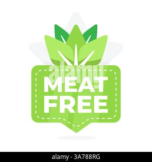 Green badge with leaf motif indicating a product is meat-free, suitable for vegetarians and vegans Stock Vector