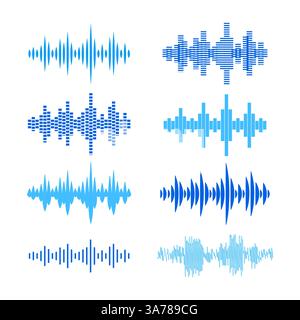 Sound waves collection, Equalizer. Digital and analog audio signal. Voice visualisation. Vector illustration Stock Vector