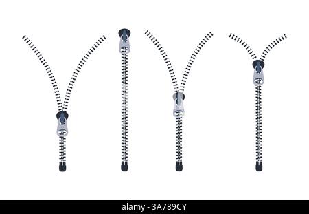 Zipper. Closed and open zip. Clothes accessory. Vector illustration Stock Vector