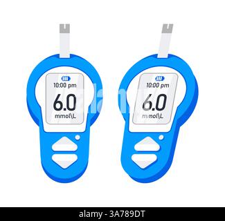 Glucometer. Blood glucose meter, level. Diabetes sugar meter insulin. Vector illustration Stock Vector