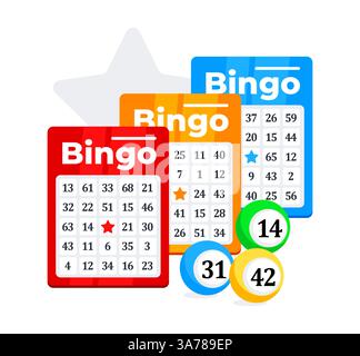 Bingo cards with numbers. Lottery tickets. Betting sheets with lucky numbers. Big Win. Vector illustration Stock Vector