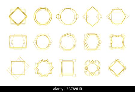 Set of geometric gold frame isolated on white. Luxury abstract design elements. Vector illustration Stock Vector