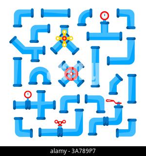 Details Steel metal water, oil, gas pipeline. Different types collection of water tube. Vector illustration Stock Vector