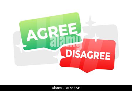 Two overlapping speech bubbles, one green with AGREE and one red with DISAGREE, representing different opinions or survey options Stock Vector