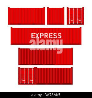 Set Red cargo containers. Freight Shipping, delivery and transportation. Vector illustration Stock Vector