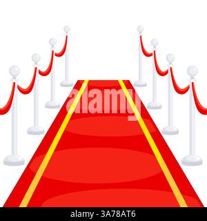 Red event carpet and silvery barriers. Vector illustration Stock Vector