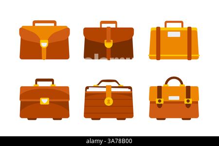 Set of briefcase. Business bag for documents. Office handbag. Vector illustration Stock Vector
