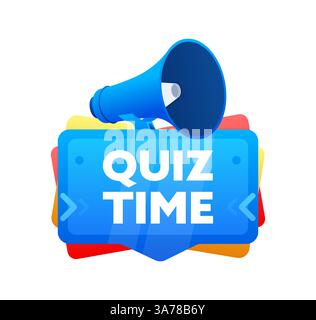 Quiz time. Badge with megaphone banner, label. Marketing and advertising. Vector illustration Stock Vector