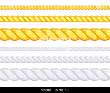 Set of different thickness ropes. Jute or hemp cordage frames. Vector illustration Stock Vector
