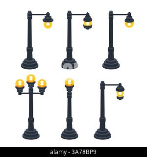 lighting fixtures for outdoor urban, Street lighting. Vector illustration Stock Vector