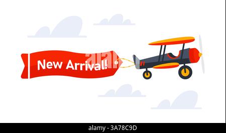 Retro styled plane with the ribbon. Attached banners to flying airplanes Stock Vector
