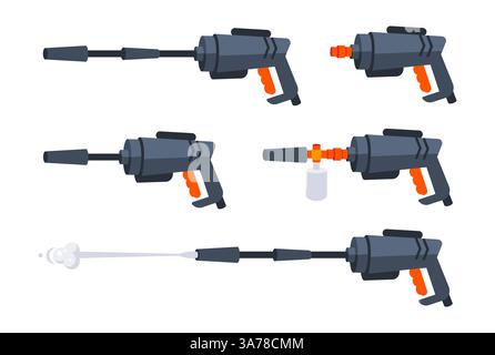 Pressure washing gun. Jet Spray on white background Stock Vector