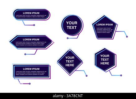 Hud callout titles. Tech digital info boxes hud templates. Futuristic text boxes. Stock Vector