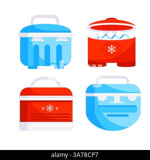 Handheld ice cooler boxes. Summer ice bag. Portable fridge. Containers Refrigerators Stock Vector