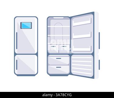 Kitchen refrigerator. Fridge open and close Stock Vector