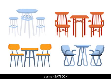 Chairs and tables Set. Furniture for office, cafe, Restaurant. Home kitchen interior Stock Vector