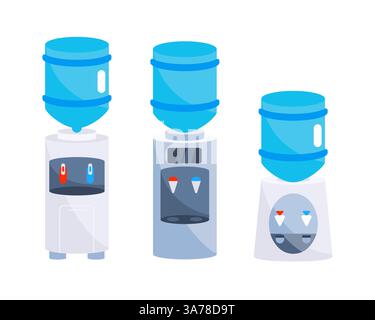 Cooler water set. Plastic water bottles. Large water dispenser. Stock Vector
