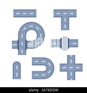 Street and road with footpaths and crossroads. Vector elements for city ...