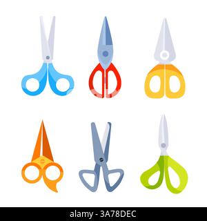 Scissors set with handles. Stationery scissors. Grooming equipment for beauty coiffure. Stock Vector
