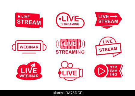 Live stream logo, icon Collection. Live online broadcasting, streaming. Social media Stock Vector