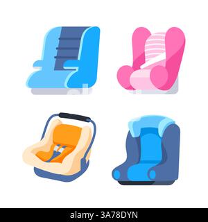Baby child car seats. Infant and newborn baby car seats. Stock Vector