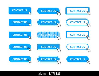 Contact us Button with pointer clicking. Web button. Finger Pressing. Click to Contact us Concept. Vector illustration Stock Vector
