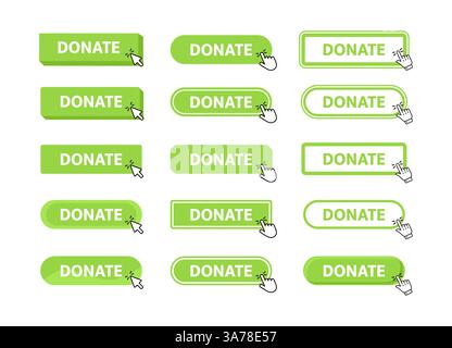 Donate Button with pointer clicking. Web button. Finger Pressing. Click to Donate Concept. Vector illustration Stock Vector