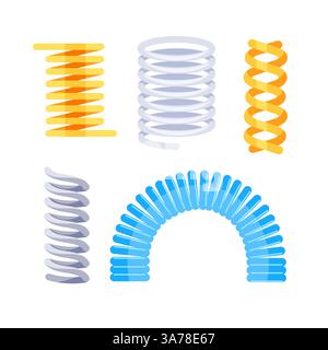 Metal spring set spiral coil flexible. Flexibly geometrical. Stock Vector