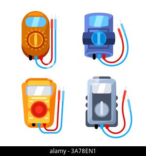 Multimeter electrical or electronics. Electrical measuring instrument. Measuring voltage, current. Stock Vector