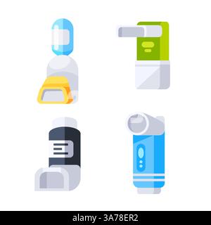 Asthma Inhaler icon set. Breather for Cough Relief, Allergic Patient. Stock Vector