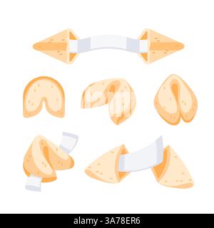 Arrange fortune cookies with blank papers for personalized messages on a white background. Add your own wisdom to these sweet treats. Stock Vector