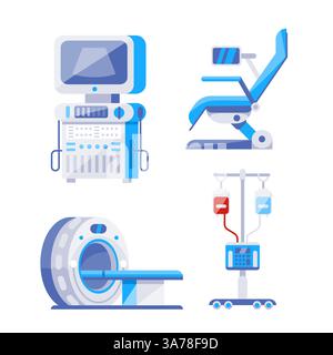 Hospital medical diagnostic equipment healthcare technology set. Medical machine Stock Vector