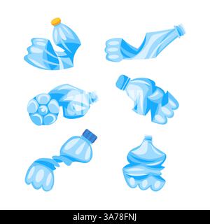 Different plastic bottles are squeezed and prepared for recycling showing the importance of waste sorting Stock Vector