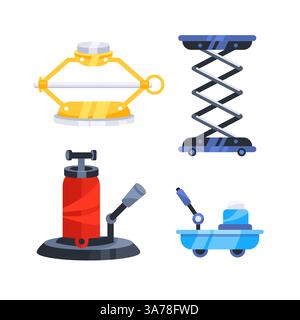 Hydraulic car jack on wheels. Power Jack-Screw Icon Stock Vector