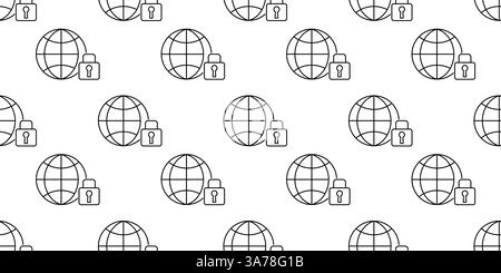 Patterns of digital security featuring globes and locks on a clean white background Stock Vector