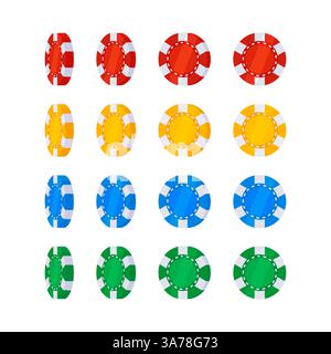 Set of colorful casino chips showing different rotations, perfect for gambling and casino themed projects Stock Vector
