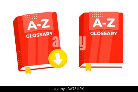 Red a z glossary book with a bookmark ribbon for downloading and learning new words Stock Vector