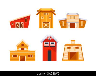 Collection of countryside barns showing different architectural styles Stock Vector