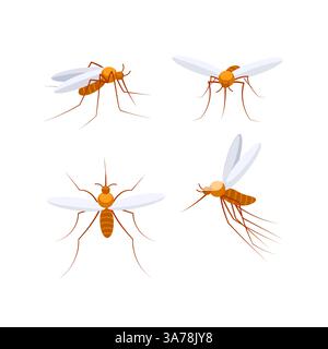 Four flying mosquitoes spreading malaria and other diseases Stock Vector