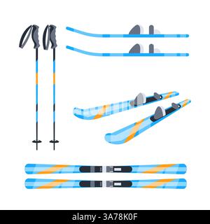 Set of different types of skis and ski poles for winter sports Stock Vector