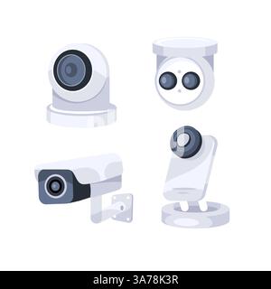 Security cameras ensuring safety and monitoring, enhancing home and business protection Stock Vector
