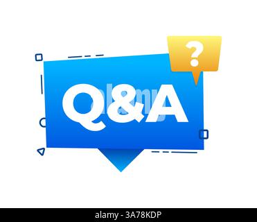 Q and a speech bubble asking questions getting answers solving problems banner Stock Vector