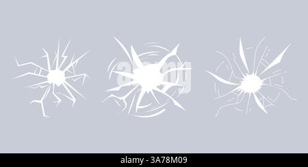 Set of broken glass cracks showing damage effect Stock Vector