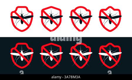 Stop mosquito signs showing protection against mosquitoes and malaria Stock Vector